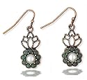 Tiger Mountain Open Filigree Lotus Drop Earrings - Copper, Serpentine & Cultured Pearl