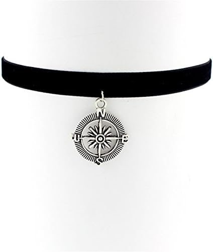 Goshine Lady Girls Velvet Choker Necklace Retro Handmade Pendant -Compass