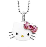 Cute Hello Kitty Enamel Necklace with Hot Pink Bow, Teen Celebrity Pendant