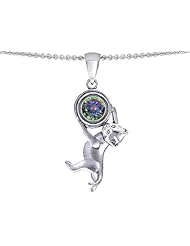 Original Star K (tm) Cat Lover Pendant with Mystic Rainbow Topaz in 925 Sterling Silver
