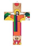 Hand Painted Wood Crosses - Rising Christ - 7.9 Inch./20 Cm.