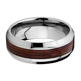 8mm Wood Inlay Tungsten Carbide COMFORT-FIT Wedding Band Ring (Size 8 to 12) - Size 8