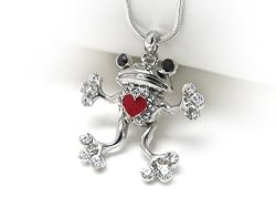 Silvertone Crystal Frog in Love Pendant Necklace Fashion Jewelry