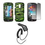 Neon Green and Black Zebra Stripes Design Snap-On Cover Hard Case Cell Phone Protector + Snap-On Removal Tool + Crystal Clear LCD Screen Protector + Rapid Car Charger for Samsung Rogue U960