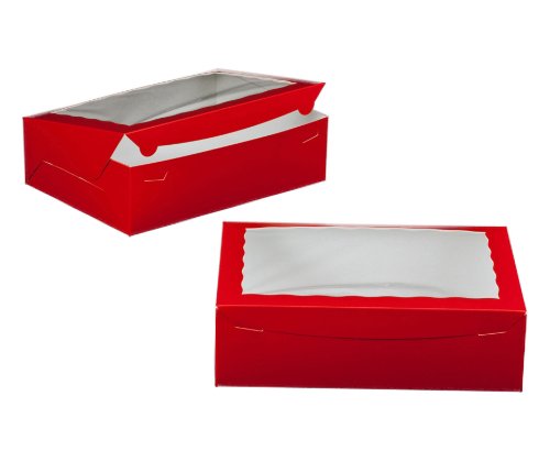 Dress My Cupcake Window Cupcake Box with Lid and Holder for 24 Mini Cupcakes, Red/White, Set of 100