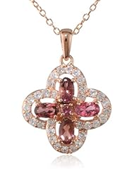 Rose Gold Plated Sterling Silver Pink Tourmaline and Created White Sapphire Pendant Necklace, 18"