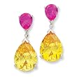 Sterling Silver Yellow CZ & Pink Sapphire Dangle Post Earrings