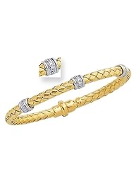 Diamond Accent Collection 14K 2 Tone Gold & Diamonds Bangle ( Length 7.25 Inch )