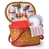 Catalina Rose Red Rose Pattern With Ticking Stripe Oval Shaped Willow & Bamboo Basket With Deluxe Service