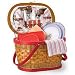 Catalina Rose Red Rose Pattern With Ticking Stripe Oval Shaped Willow & Bamboo Basket With Deluxe Service