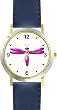 Purple Dragonfly or Dragon Fly - JP - WATCHBUDDY&reg; DELUXE TWO-TONE THEME WATCH - Arabic Numbers - Blue Leather Strap-Size-Women's Size-Small