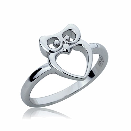 Women's Sterling Silver Heart Owl Engagement Band Ring