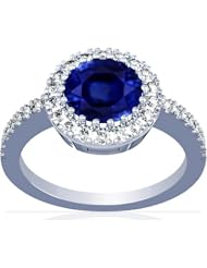 14K White Gold Round Cut Blue Sapphire Ring With Sidestones (GIA Certificate)