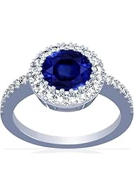 18K White Gold Round Cut Blue Sapphire Ring With Sidestones (GIA Certificate)