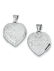 14k White Gold Polished Heart-Shaped Reversible Floral Locket