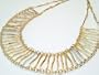 14K Yellow Gold Matte-Finish, Florentine-Finish Opera Necklace, Enhanced With Pave Set Diamonds, With a Inter-linked textured wavy bar design.