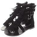 Römer Sandalen mit Fransen, Schwarz (S87n)
