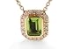 18K Yellow Gold 16 Cable Chain Emerald-Shape Peridot Color-Stone Necklace, Set with a Sliding Pendant and Surrounded with Pave Set Diamonds.