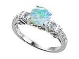 2.03 cttw Engagement Ring With 6 Genuine Diamonds And Created Round Opal