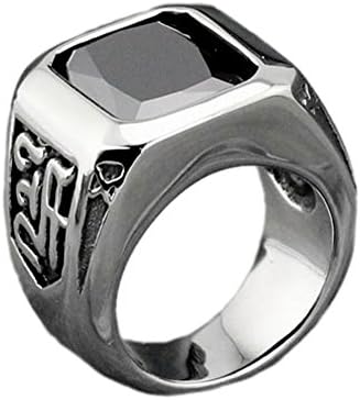 Mikiy Men's Vintage Style Black Agate Inlay Square Signet Titanium Steel Ring(with Gift Box/Bag)(11)