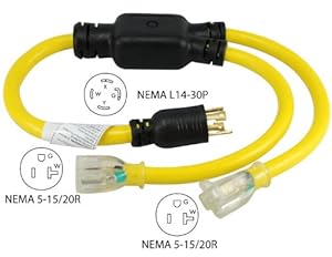 Conntek YL1430520 Generator Y Adapter 30 Amp 125/250 Volt 4 Prong Male Plug To 15/20 Amp Connentor