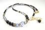 2 Piece .Set: March Aquamarine Beaded Swarovski Crystal Black Pearl Birthstone Necklace in Sterling Silver - LARGE 20 In.