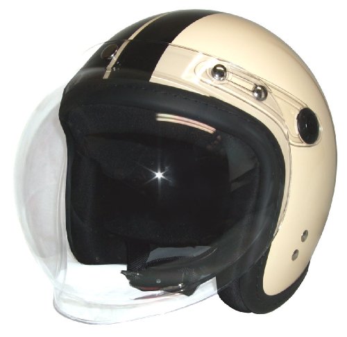 SG規格適合品　縁ゴム糸縫い　アイボリーブラックライン バブルシールド　ジェット　ヘルメット