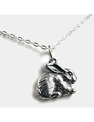 Fluffy Bunny Sterling Silver Charm Rabbit Necklace Woodland Nature Jewelry