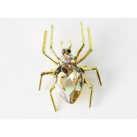 Mini Smokey Quartz Crystal Rhinestone Spider Pin Brooch