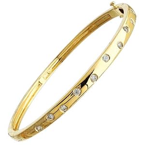 14Kt Yellow Gold Doted Diamond Bangle Bracelet