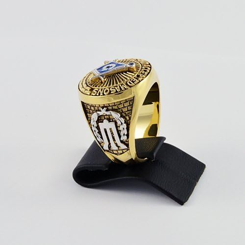 Masonic Custom Made Blue Stone Mason Ring Unique Design 18k White and Yellow Gold Pld