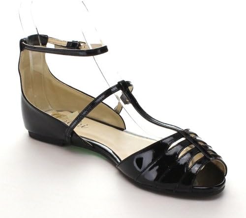 Machi CHERRY-3 Women Comfy Ankle Strap T Strap Peep Toe Sandal D'Orsay Flat Shoe, Color:BLACK, Size:8.5