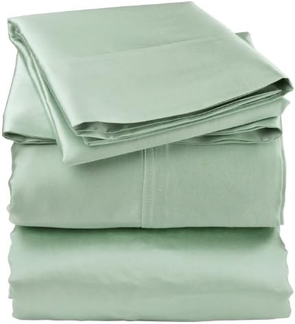 Empress Silk Cotton/Silk Satin Sheet Set, King, Pale Aqua