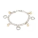Diamond Mystique ® Platinum Over Sterling Silver Diamond Accent Pearl Drops & Hearts Charm Bracelet