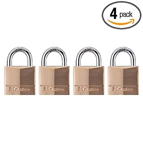 Master Lock 140Q Solid Brass Keyed Alike Padlock with 1-9/16-Inch Wide Body and 7/8-Inch Shackle, 4-Pack