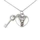 Sterling Silver Heart Lock-and-Key Pendant with Chain