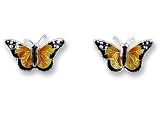 Clearly Charming Monarch Butterfly Sterling Silver and Enamel Earrings by Zarah
