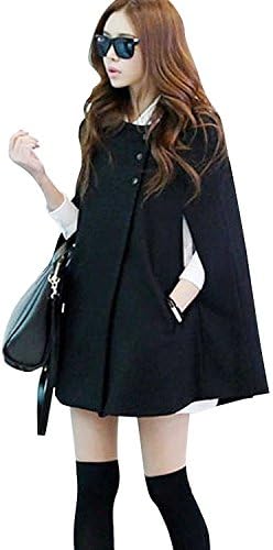 Chisen Women's Poncho Cape Wool Cloak Coat (S, Black)