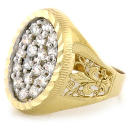 10K SOLID YELLOW GOLD CZ MENS RING FLEUR DE LIS DESIGN