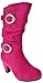 Valencia Little Girls Buckle Rhinestone Knee High Dress Boots Fuschia