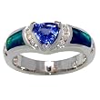 14K White Gold Tanzanite, Diamond and Black Opal Inlay Ring