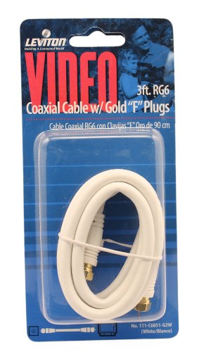 Leviton C6851-G3W RG6 Coax Cable, Gold Plated, 3-Feet, White