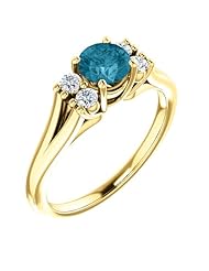 18K Yellow Gold 5.00mm Round Cut London Blue Topaz and Diamond Ring -- LIFETIME WARRANTY
