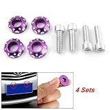 4 Pcs Purple Alloy License Plate Bolt Screws Decoration by uxcell