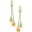 14K Yellow Gold Briolette Peridot, Briolette Citrine and Diamond Earrings
