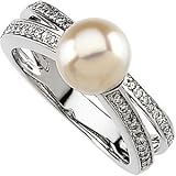 14K White Gold Freshwater Cultured Pearl & Diamond Ring