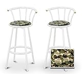 IMAGE OF 2 Camouflage - Wildlife Specialty / Custom White Barstools with Backrest Set