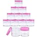 Beauticom 60 Grams/60 ML (2 Oz) Round Clear Leak Proof Plastic Container Jars with Pink Lids for Travel Storage Makeup Cosmetic Lotion Scrubs Creams Oils Salves Ointments (12 Jars)