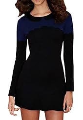 A-line Spring Long Sleeves Polyester Colorblocking Mini Dress 