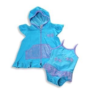 Swim n Pretty by Baby Buns - Toddler Girls One Piece Bathing Suit And Coverup, Turquoise, Purple